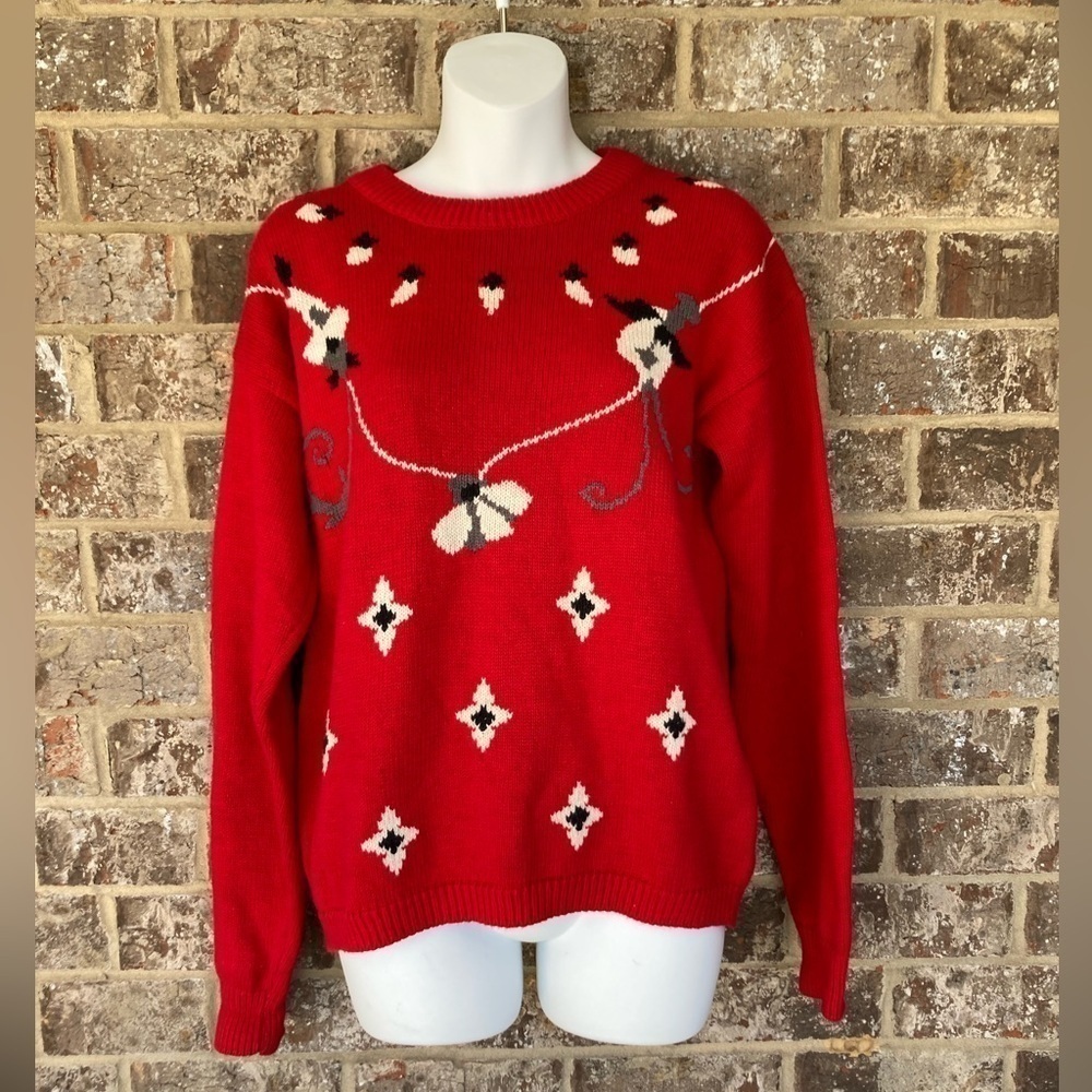 VINTAGE Lucia Knit Sweater Size Small Red White Black